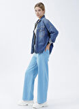 Lmtd Açık Mavi Kız Çocuk Bol Paça Bol Kesim Düz Denim Pantolon NLFROLIZZA TWI HW WIDE PANT