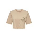 Only Sıfır Yaka Bej Kadın Crop T-shirt 15290663