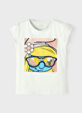 Name İt Beyaz Kız Bebek Bisiklet Yaka Kısa Kollu Baskılı T-Shirt 13217769