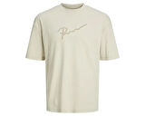 Jack Jones Jprblahugo Branding Ss Tee Crew Neck Erkek Günlük Tişört 12228279-MOONSTRUCK Krem