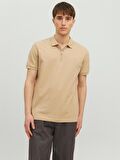 Jack & Jones Polo Yaka Düz Bej Erkek T-Shirt 12236235_JPRBLASCOTT ZIP SS POLO SN