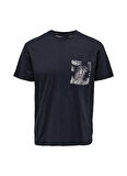Only & Sons O Yaka Düz Lacivert Erkek T-Shirt 22025286_ONSPERRY LIFE REG LEAF SS