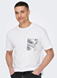 Only & Sons O Yaka Düz Beyaz Erkek T-Shirt 22025286_ONSPERRY LIFE REG LEAF SS