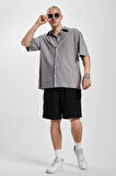 Only & Sons Erkek Onsboyy Rahat Kalıp Çizgili Kısa Kollu Gömlek 22025032 Gri