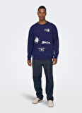 Only & Sons O Yaka Mavi Erkek Sweatshırt 22026422_ONSPEANUTS RLX CREW NECK S
