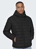 Only & Sons Siyah Erkek Mont ONSBRON HOOD QUILT JACKET OTW VD
