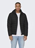Only & Sons Siyah Erkek Mont ONSBRON HOOD QUILT JACKET OTW VD