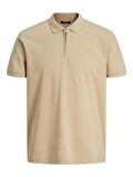Jack & Jones Polo Yaka Düz Bej Erkek T-Shirt 12236235_JPRBLASCOTT ZIP SS POLO SN
