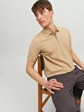 Jack & Jones Polo Yaka Düz Bej Erkek T-Shirt 12236235_JPRBLASCOTT ZIP SS POLO SN
