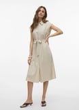 Vero Moda Bej Kadın Yuvarlak Yaka Elbise VMMYMILO SL CALF SHIRT DRESS WVN GA