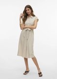 Vero Moda Bej Kadın Yuvarlak Yaka Elbise VMMYMILO SL CALF SHIRT DRESS WVN GA