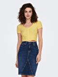 Only O Yaka Açık Sarı Kadın Crop 15289685