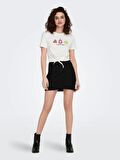 Only Sıfır Yaka Regular Fit Beyaz-Meyve Kadın T-Shirt 15290571