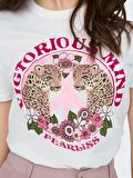 Only Sıfır Yaka Baskılı Beyaz Kadın T-Shirt 15290640