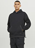 Jack & Jones Kapüşon Yaka Siyah Erkek Sweatshırt 12240228_JCOFILO PLAIN AW23 SWEAT H