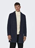 Only Koyu Gri Erkek Mont 22019969_ONSJAYLON CHECK WOOL COAT