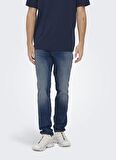 Only & Sons Normal Bel Dar Koyu Mavi Erkek Denim Pantolon ONSLOOM SLIM ONE MBD 6466 AZG DNM V