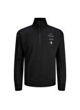Jack & Jones Dik Yaka Siyah Erkek Sweatshırt 12242262_JCOREFLECT SWEAT HALF ZIP