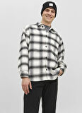 Jack & Jones Relaxed Kırık Beyaz Çizgili Erkek Gömlek JORZAC CHECK OVERSHIRT LS SN