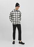Jack & Jones Relaxed Kırık Beyaz Çizgili Erkek Gömlek JORZAC CHECK OVERSHIRT LS SN