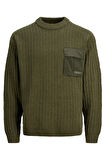 Jack & Jones Erkek Cep Detaylı Bisiklet Yaka Sweatshirt Kazak - 12242984