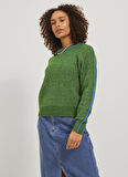 JJXX Bisiklet Yaka Bol Kesim Düz Yeşil Kazak Kadın JXLEONORA DIVERSE RIBBED CREW N KNI
