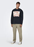 Only & Sons O Yaka Lacivert Erkek Sweatshırt 22027043_ONSELI RLX CONTRAST PRINT