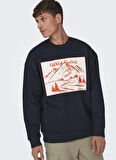 Only & Sons O Yaka Lacivert Erkek Sweatshırt 22027043_ONSELI RLX CONTRAST PRINT