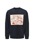 Only & Sons O Yaka Lacivert Erkek Sweatshırt 22027043_ONSELI RLX CONTRAST PRINT