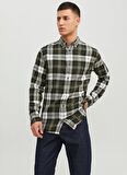 Jack & Jones Slim Fit Yeşil Düz Erkek Gömlek JJECLASSIC AUTUMN CHECK SHIRT LS SN