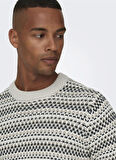 Only & Sons O Yaka Normal Çizgili Krem Erkek Kazak 22027268_ONSMUSA REG 3 STRUC CREW K