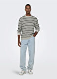 Only & Sons O Yaka Normal Çizgili Krem Erkek Kazak 22027268_ONSMUSA REG 3 STRUC CREW K