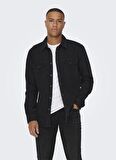 Only & Sons Normal Gri - Siyah Erkek Denim Gömlek ONSBANE 3247 DNM SHIRT NOOS