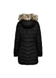 Only Siyah Kadın Kaban ONLELLAN QUILTED HOOD FUR COAT CC O