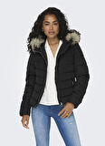 Only Siyah Kadın Mont ONLELLAN QUILTED HOOD JACKET CC OTW