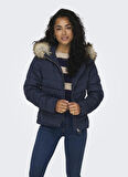 Only Lacivert Kadın Mont ONLELLAN QUILTED HOOD JACKET CC OTW