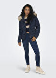 Only Lacivert Kadın Mont ONLELLAN QUILTED HOOD JACKET CC OTW