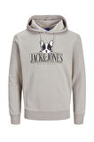 Jack & Jones Erkek Beware Baskılı Kapüşonlu Sweatshirt 12244219 Bej
