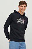 Jack & Jones Erkek Beware Baskılı Kapüşonlu Sweatshirt 12244219 Siyah
