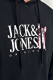 Jack & Jones Erkek Beware Baskılı Kapüşonlu Sweatshirt 12244219 Siyah
