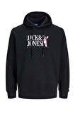 Jack & Jones Erkek Beware Baskılı Kapüşonlu Sweatshirt 12244219 Siyah