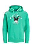 Jack & Jones Erkek Beware Baskılı Kapüşonlu Sweatshirt 12244219 Yeşil