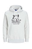 Jack & Jones Erkek Beware Baskılı Kapüşonlu Sweatshirt 12244219 Gri