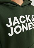 Jack & Jones Koyu Yeşil Erkek Çocuk Kapüşonlu Uzun Kollu Lastikli Baskılı Sweatshirt JJECORP LOGO SWEAT HOOD NOOS JNR