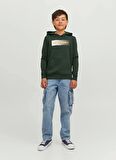 Jack & Jones Koyu Yeşil Erkek Çocuk Kapüşonlu Uzun Kollu Lastikli Baskılı Sweatshirt JJECORP LOGO SWEAT HOOD PLAY NOOS J