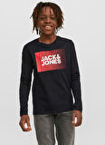 Jack & Jones Baskılı Siyah Erkek Çocuk T-Shirt JJECORP LOGO TEE PLAY LS O-NECK NOO