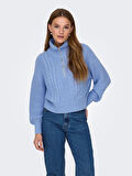 ONLDORITTA LS CABLE ZIP HIG NECK KNT Kadın Mavi Kazak - 15306911