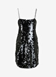 JJXX Klasik Yaka Payetli Siyah Standart Kadın Elbise JXAVA SEQUIN STRAP SHORT DRESS WVN