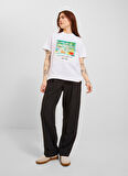 JJXX Bisiklet Yaka Baskılı Beyaz Kadın T-Shirt JXEMILY RLX SS TEE JRS