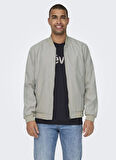 Only & Sons Normal Açık Gri Erkek Ceket ONSLUCAS FAKE SUEDE BOMBER OTW NOOS